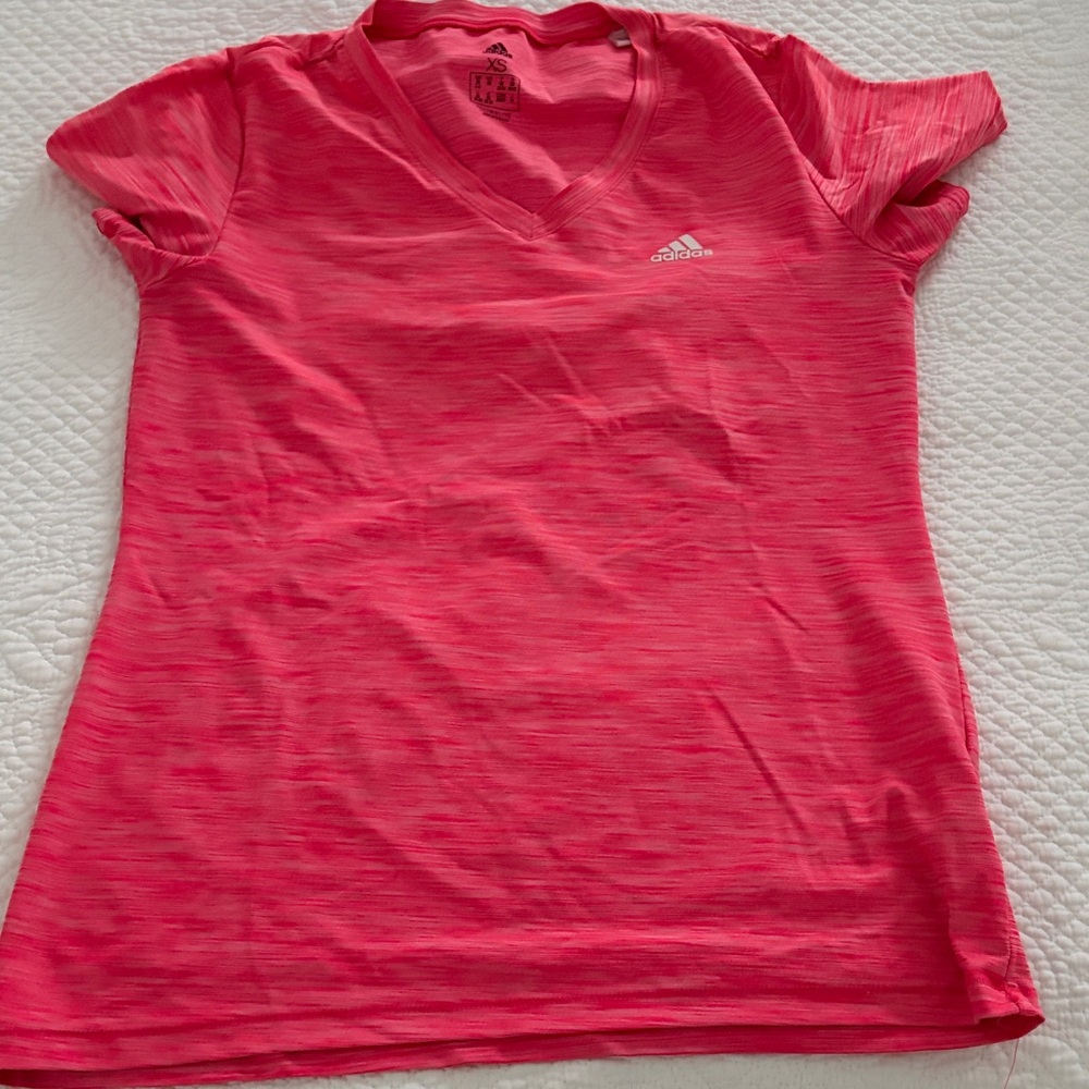 adidas Bright Pink Heather V-Neck Performance Tee